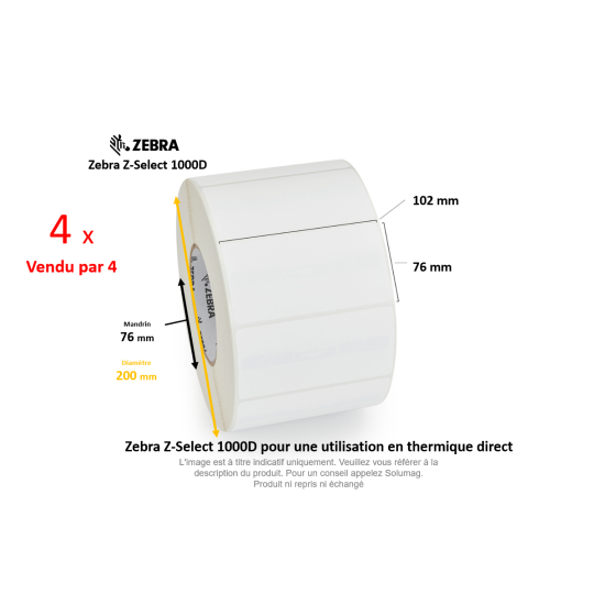 4 x rouleaux d'étiquettes 102x76mm, type 1000D