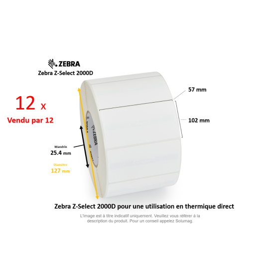 12 x rouleaux d'étiquettes 57x102mm, type 2000D