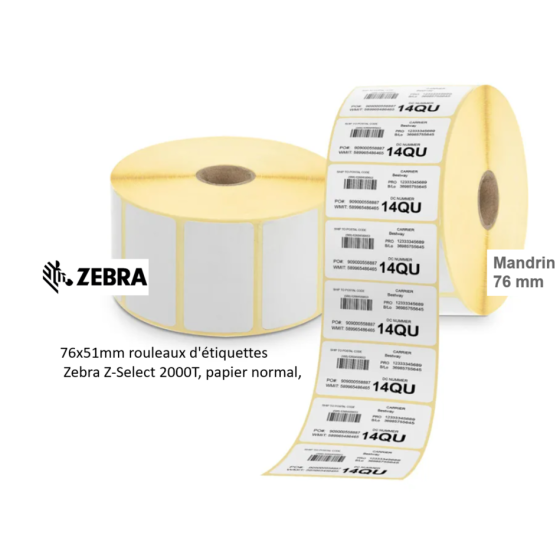 1 x rouleau d'étiquettes 76x51mm Z-Select 2000T (76055_SOLU)