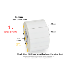 1 x rouleau d'étiquettes 76x51mm, type 2000D