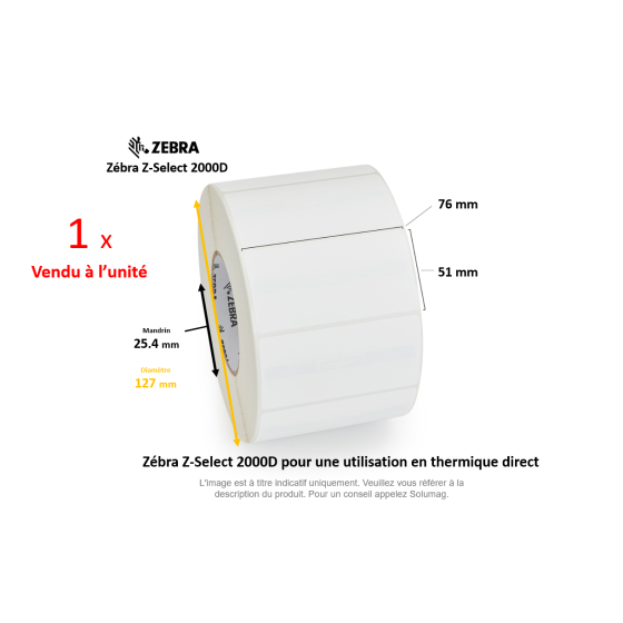 1 x rouleau d'étiquettes 76x51mm, type 2000D