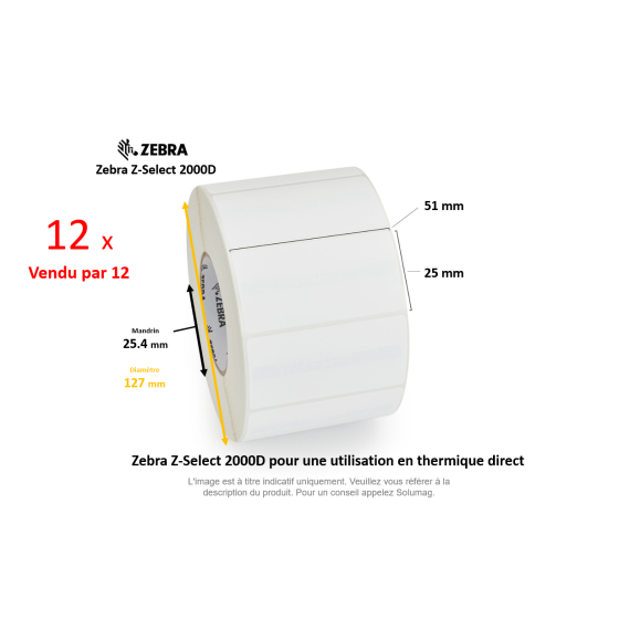 12 x rouleaux d'étiquettes 51x25mm, type 2000D