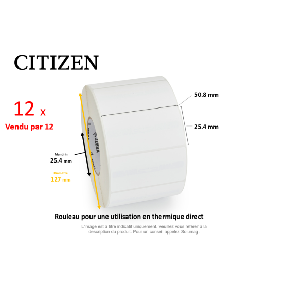 12 x rouleaux d'étiquettes 50,8x25,4mm, Citizen