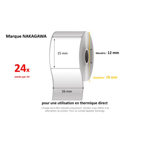 24 x rouleaux d'étiquettes 56x25mm, papier thermique