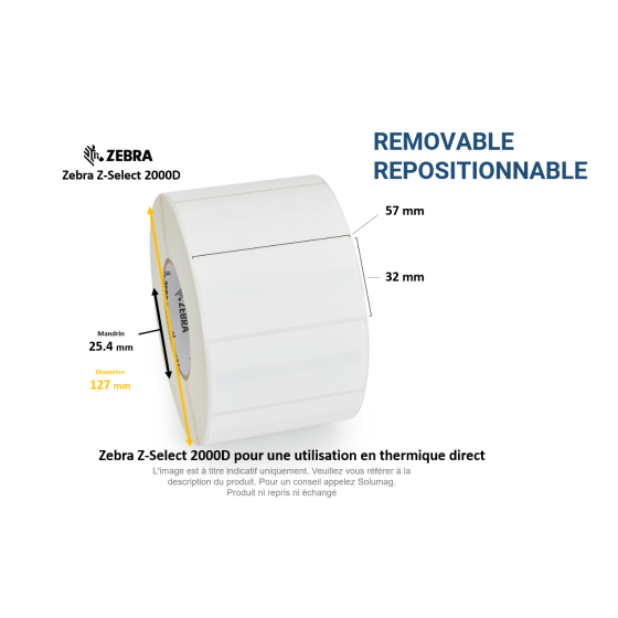 12 x rouleaux d'étiquettes 57x32mm, type 2000D, repositionnable