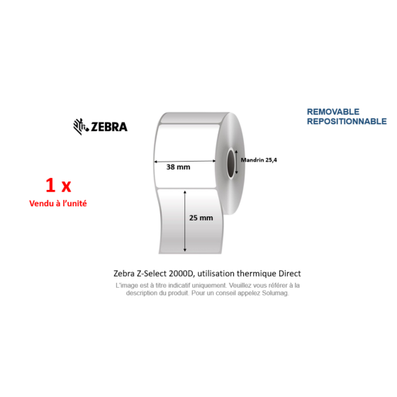 1 x rouleau d'étiquettes 38x25mm, type 2000D, repositionnable