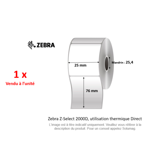 1 x rouleau d'étiquettes 25x76mm, type Zebra 2000D,