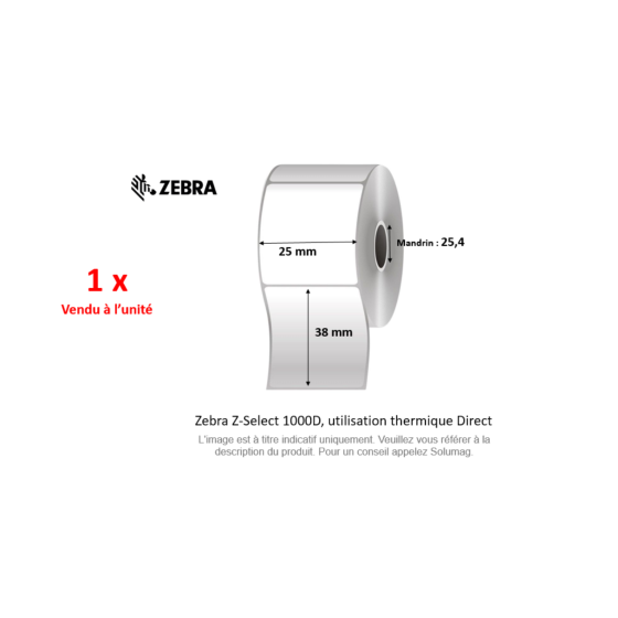 1 x rouleau d'étiquettes 38x25mm, Zebra Z-Perform 1000D,