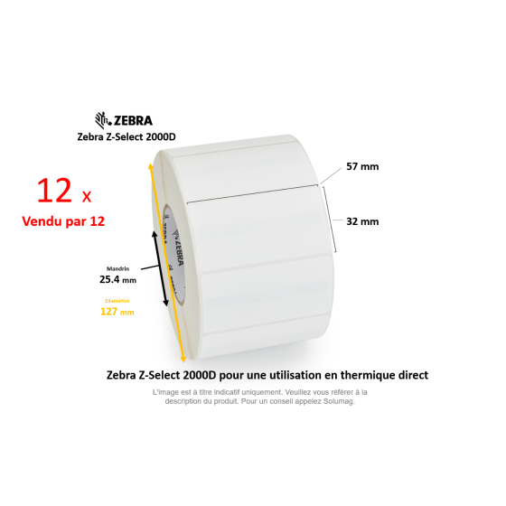 12 x rouleaux d'étiquettes 57x32mm, type 2000D