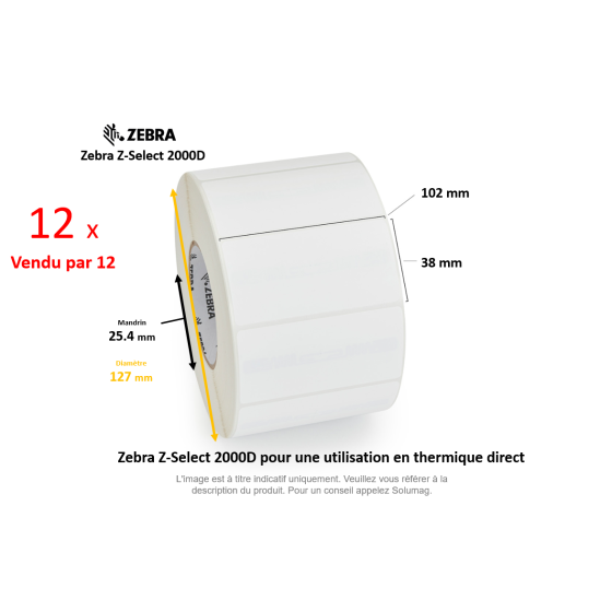 12 x rouleaux d'étiquettes 102x38mm, type 2000D