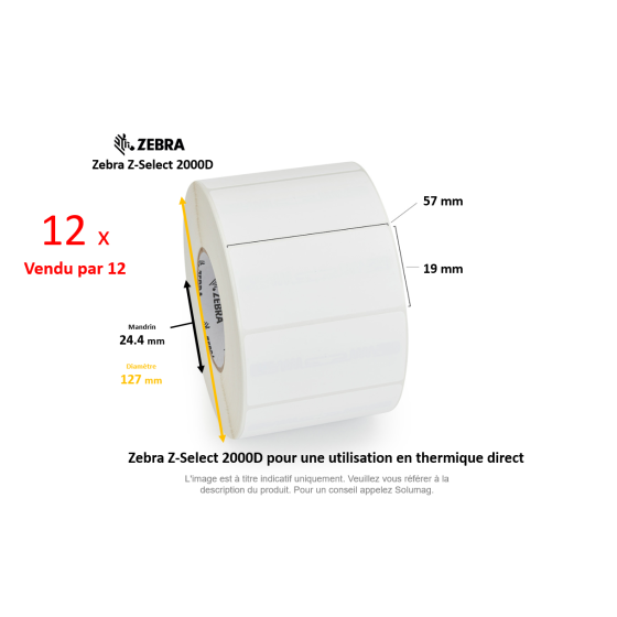 12 x  rouleaux d'étiquettes  57x19mm, type 2000D