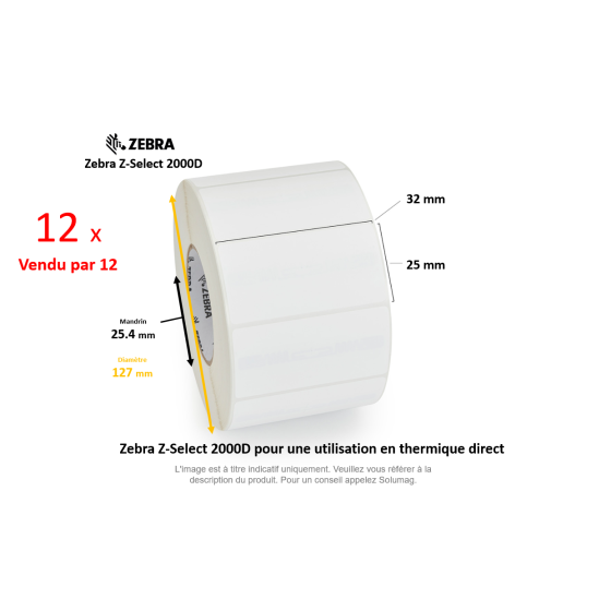 12 x rouleaux d'étiquettes 32x25mm, type 2000D