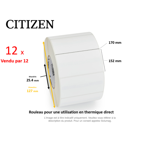 12 x rouleaux d'étiquettes 170x152mm, Citizen