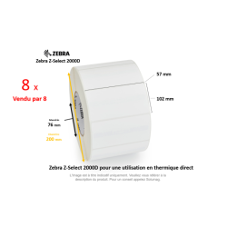 8 x rouleaux d'étiquettes 57x102mm, type 2000D, mandrin 76mm