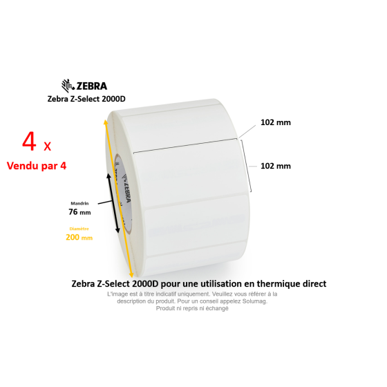 4 x rouleaux d'étiquettes 102x102mm, type 2000D