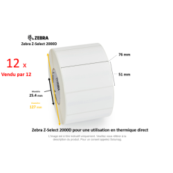 12 x rouleaux d'étiquettes 76x51mm, type 2000D