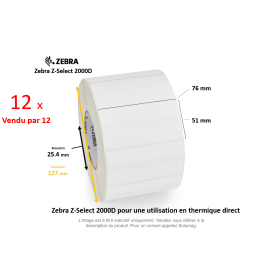 12 x rouleaux d'étiquettes 76x51mm, type 2000D