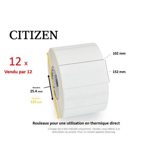 12 x rouleaux d'étiquettes 102x152mm, Citizen