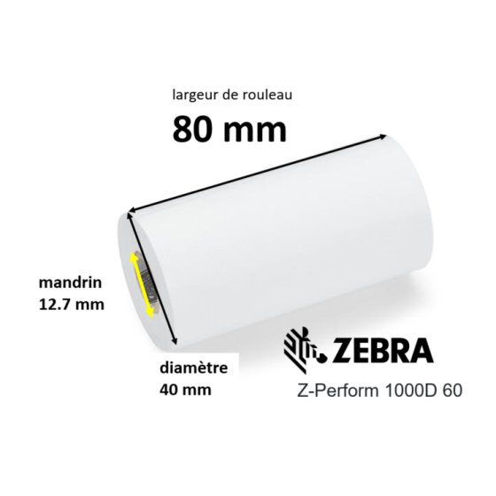 50 x rouleaux de tickets 80 mm, Zebra Z-Perform 1000D 60,