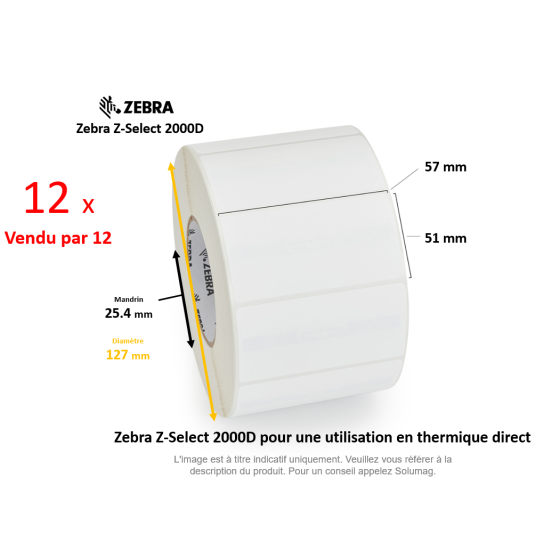 12 x rouleaux d'étiquettes 57x51mm, Type Z-Select 2000D,