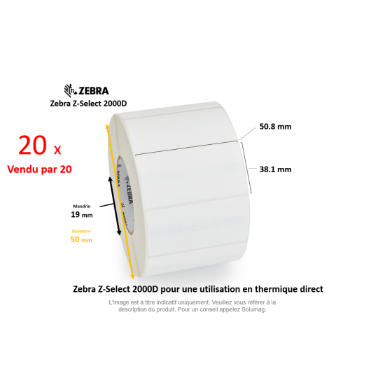 20 x rouleaux d'étiquettes 50,8x38,1mm, type 2000D