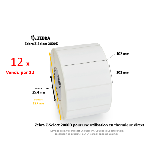 12 x rouleaux d'étiquettes 102x102mm, type 2000D