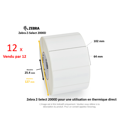 12 x rouleaux d'étiquettes 102x64mm, type 2000D