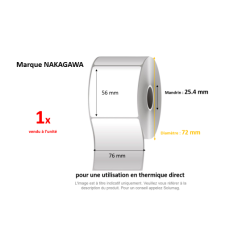 1 x rouleau d'étiquettes 76x56mm, papier thermique, NAKAGAWA
