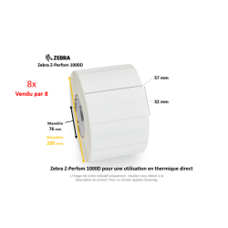 8 x rouleaux d'étiquettes 57x32mm, Zebra Z-Perform 1000D