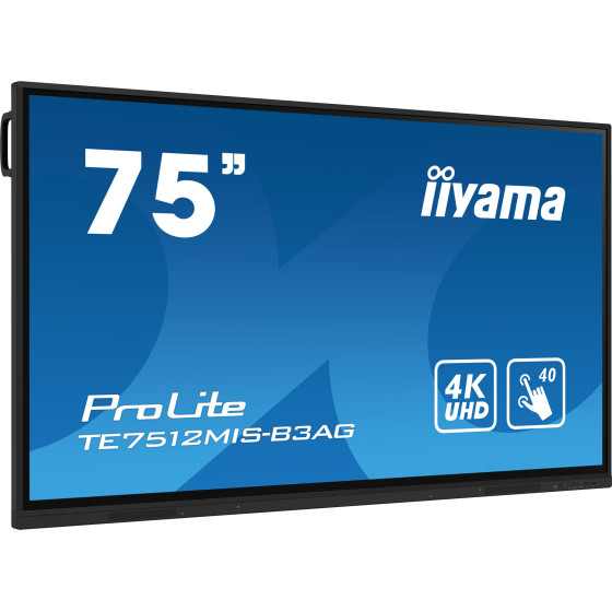 iiyama ProLite IDS, 24/7, 190,5 cm (75''), PureTouch-IR, 4K, USB, USB-C, Ethernet, WiFi, en kit (USB), noir