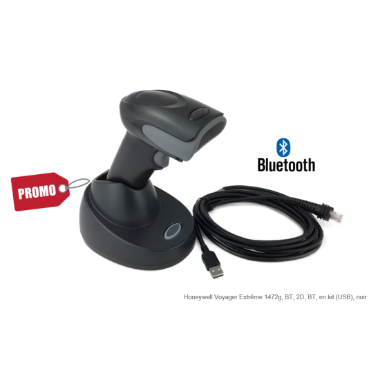 Honeywell Voyager Extreme Performance 1472g, BT, 2D, BT, avec support, noir